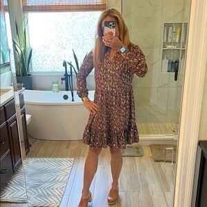 Vince Camuto Brown, navy, gold Long Sleeve Dress size XS